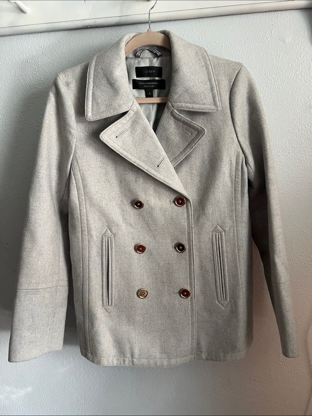 J. Crew Light Gray Double-Breasted Wool Cashmere Peacoat 8